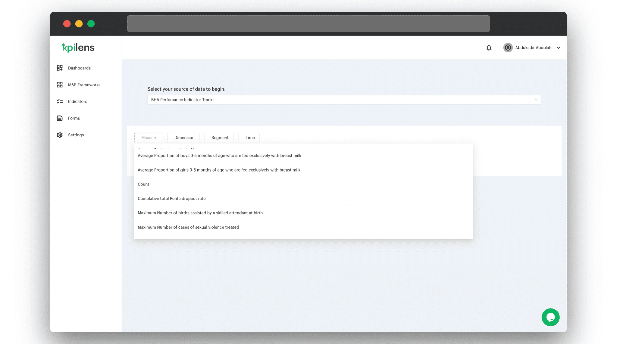 Indicator Query Builder - Select A Measure