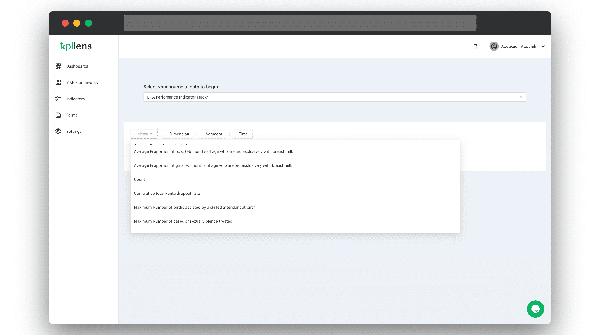 Indicator Query Builder - Select A Measure